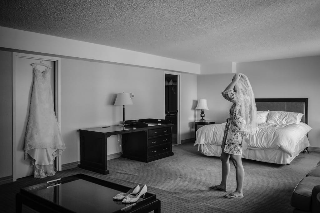Julianne kept the bedroom of her hotel suite tidy for when she got into her dress. 