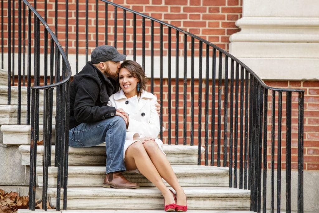 One of the lovely staircases in front of the homes that surround Washington Square provided the perfect backdrop for this adorable picture of Hannah and Dustin.
