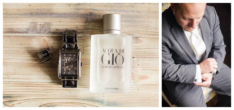 A watch, cufflinks and cologne are must haves for any groom.