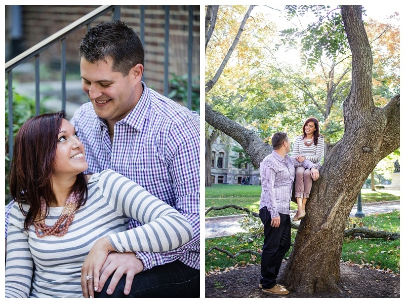 Trees and stairs give opportunity for differing points of view during engagement shoots.