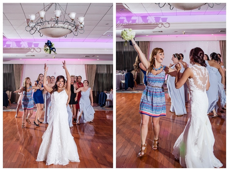 A perfect bouquet toss and an impeccable catch.