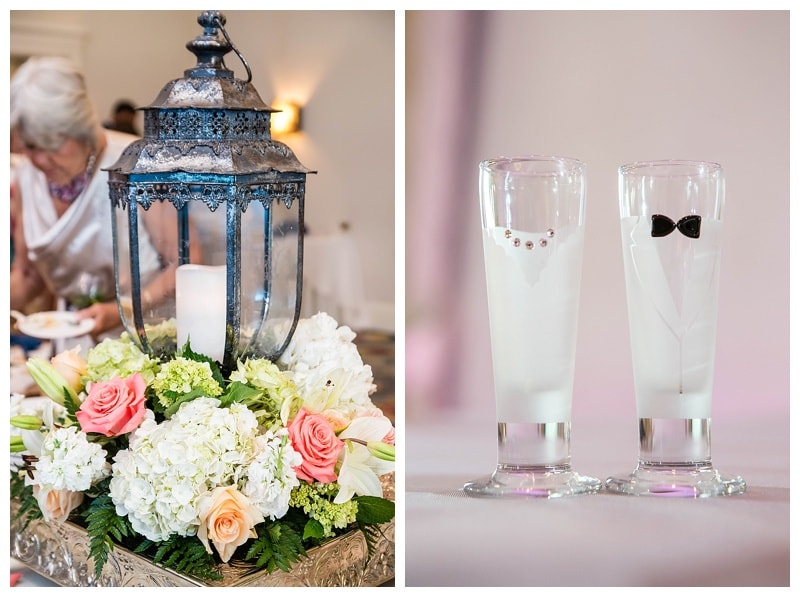 Shamala and Dan had such pretty little whimsical touches to their reception including these lantern centerpieces and bride and groom beer glasses.