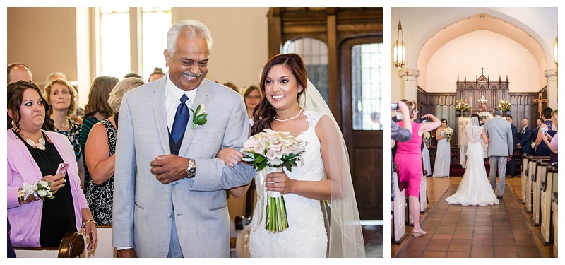 A proud and happy dad escorting his lovely daughter, Shamala, down the aisle to her awaiting groom.