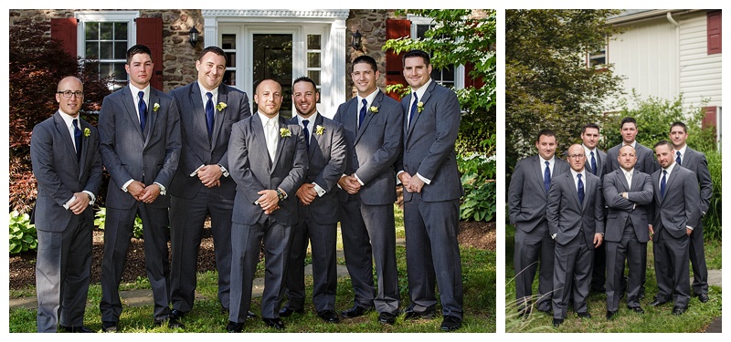 What a handsome bunch of groomsmen. Dark gray is a hot new trend in men's suits for the big day.