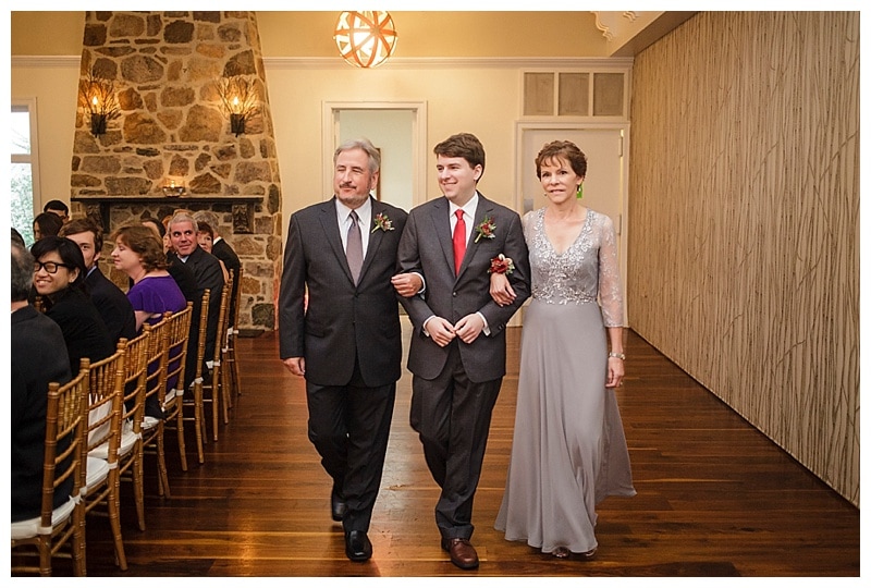 It is tradition in Jewish weddings for the groom to be escorted by his parents down the aisle. It is not just the joining of two hearts, but two families. 