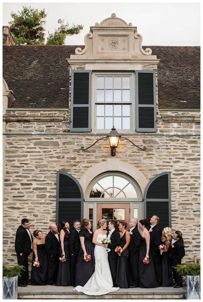 The main building on Sugarloaf's campus in Chestnut Hill was a regal backdrop for a full bridal party photo. 