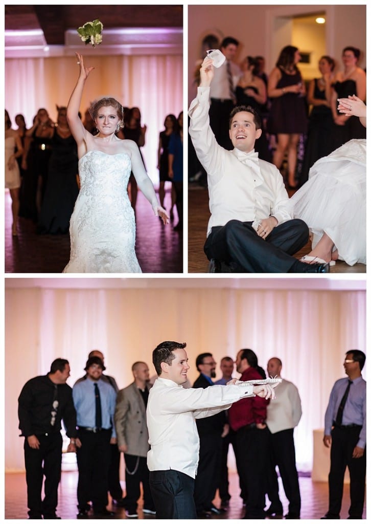 Bouquet and garter toss. Matt was more than up to the task.