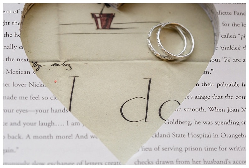 Charmaine's accent rings inside a heart shaped cutout inside a book. Cute-ception!