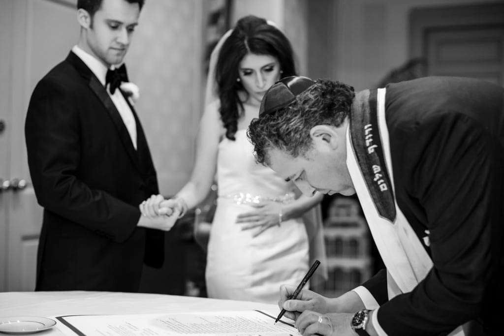 Their intimate ketubah ceremony before their public wedding ceremony.