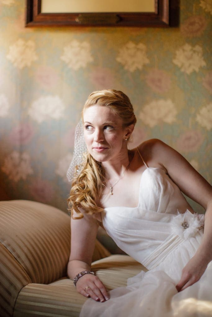 A bridal portrait of Catherine upstairs at Knowlton Mansion. 