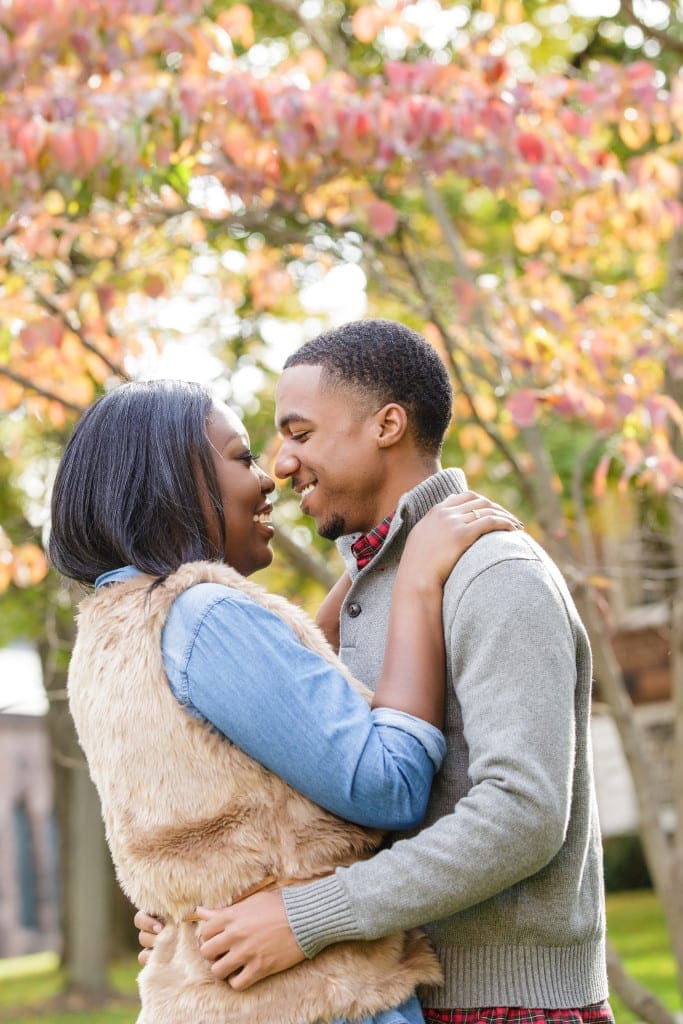 Engagement photos at Rutgers campus during the fall