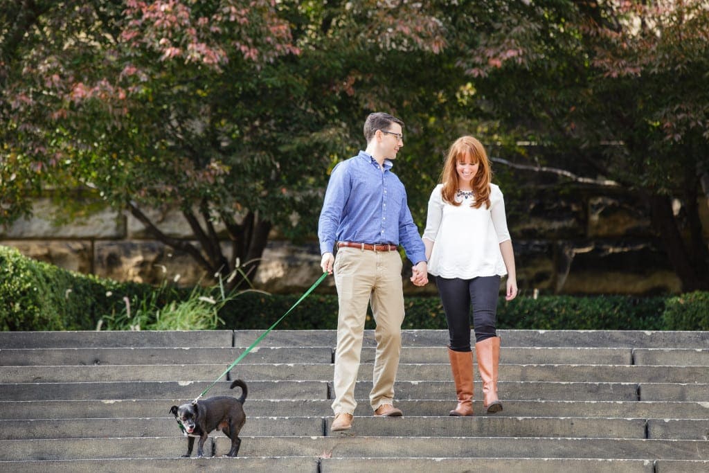 Philadelphia Art Museum Engagement pictures, couple brings cute dog for photo shoot 