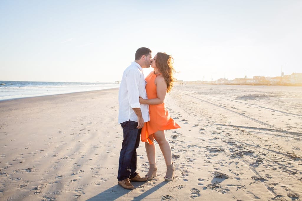 engagement pictures at the beach during sunset in nj