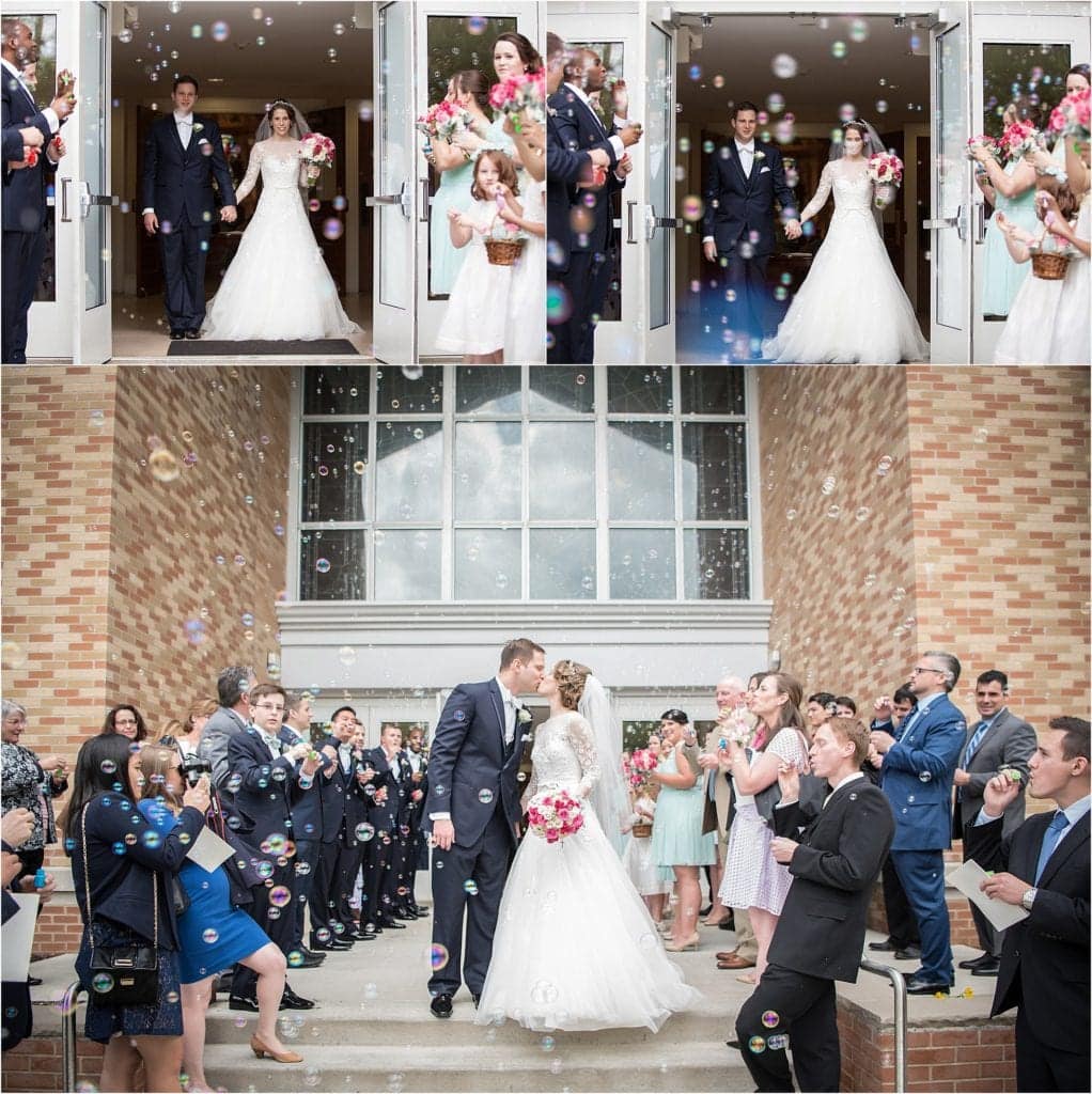 St. Bede the Venerable church exit of bride with bubbles great photo and idea