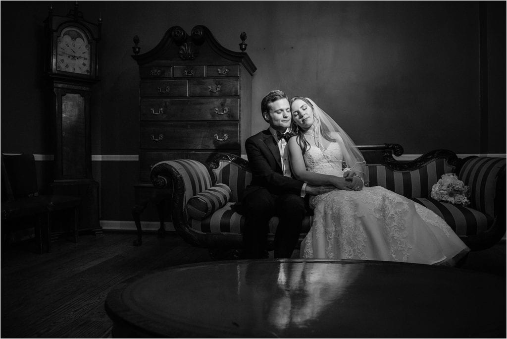 gorgeous portrait of bride and groom indoors Germantown Cricket Club