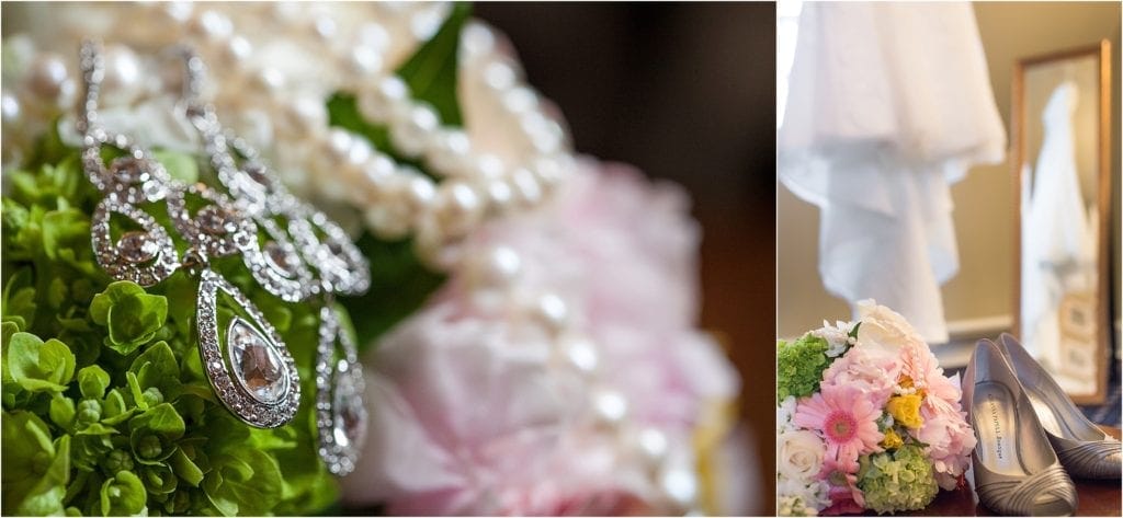 pink white green wedding details