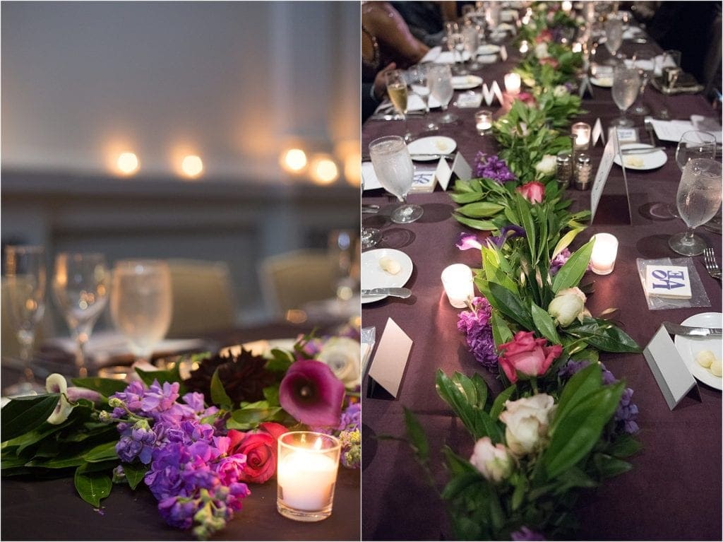 unique centerpiece ideas for purple pink and white wedding 