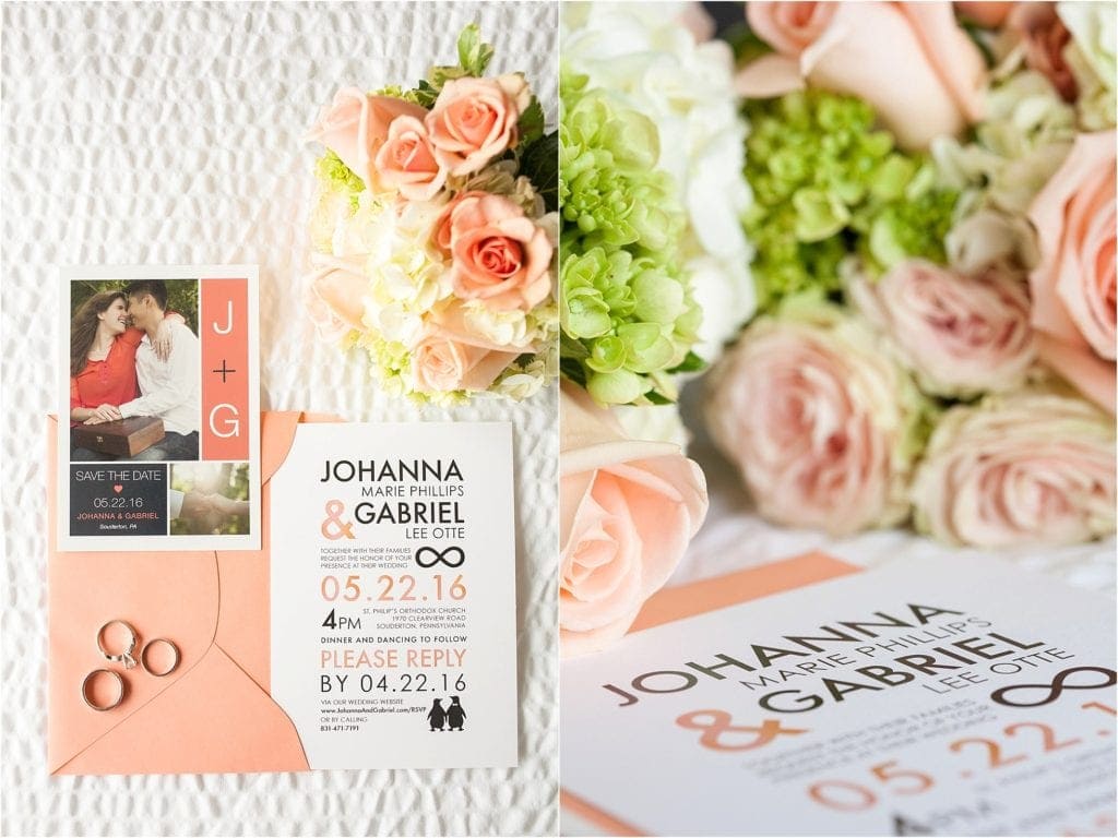 peach and white wedding invitation ideas 