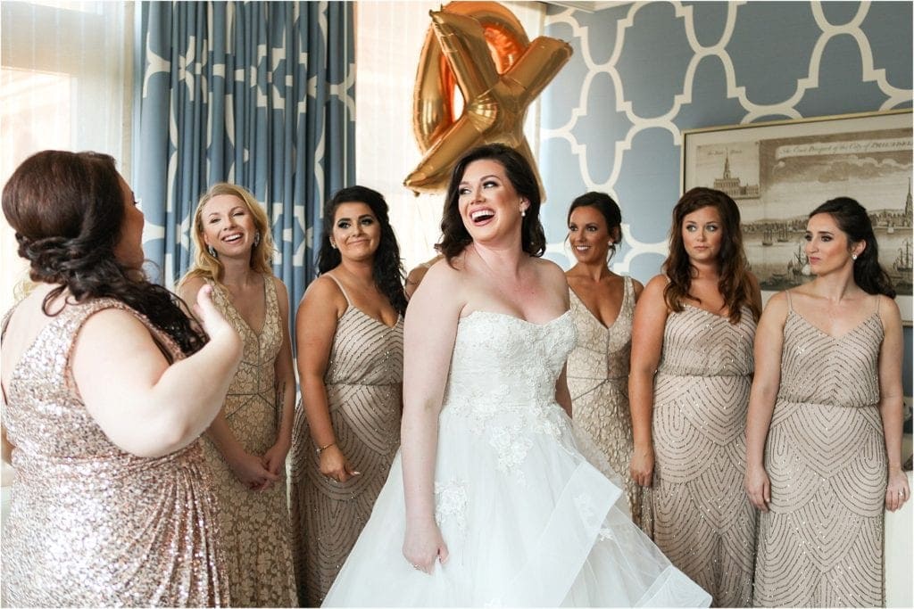 glitter gold bridesmaid dresses and xo xo balloons 