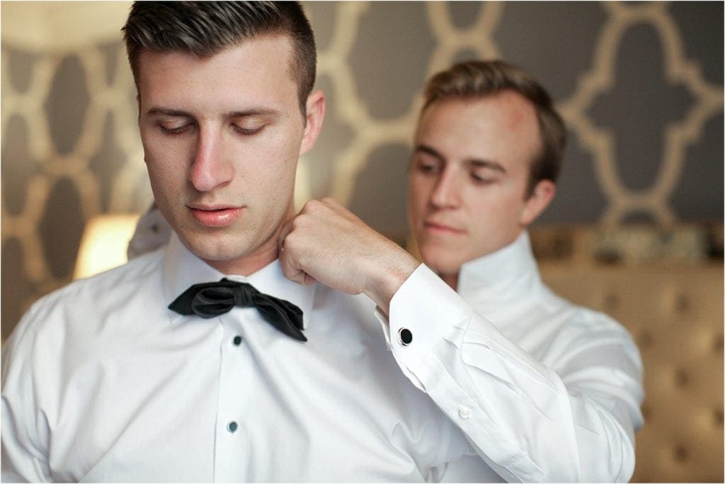 Elegant Cescaphe Downtown Club Wedding of handsome groom getting ready