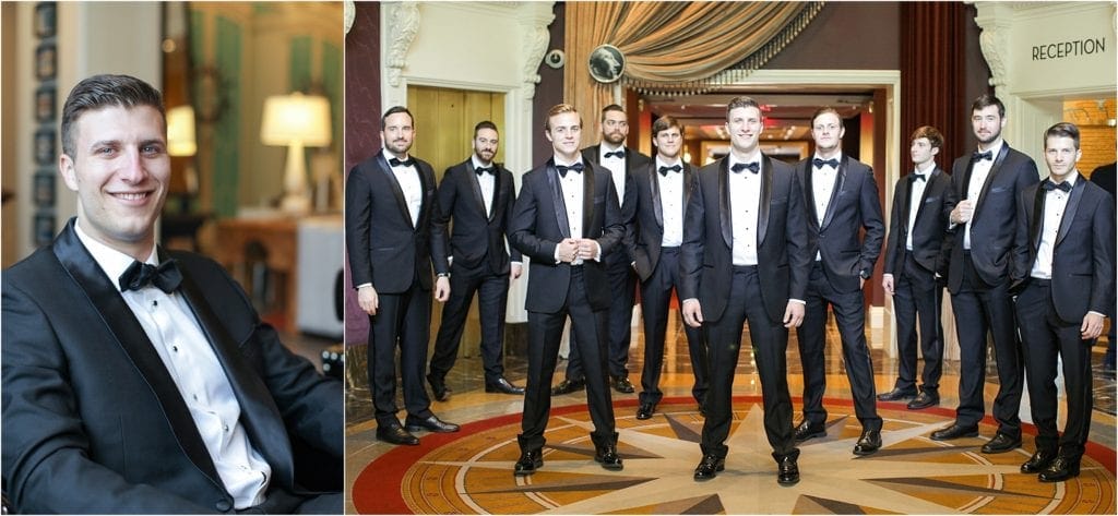 Elegant Cescaphe Downtown Club Wedding - photo of guys in tuxes at Hotel Monaco