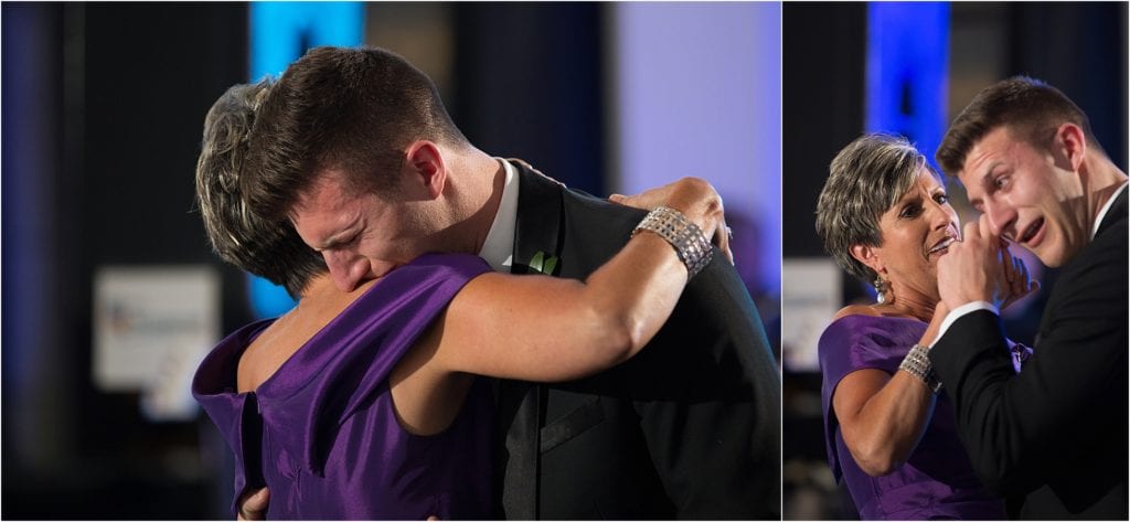 emotional mother son dance at wedding in Cescaphe Downtown Club photos