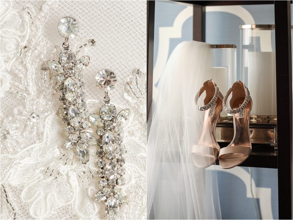 Elegant Cescaphe Downtown Club Wedding - details of cool unique wedding shoes and earrings 