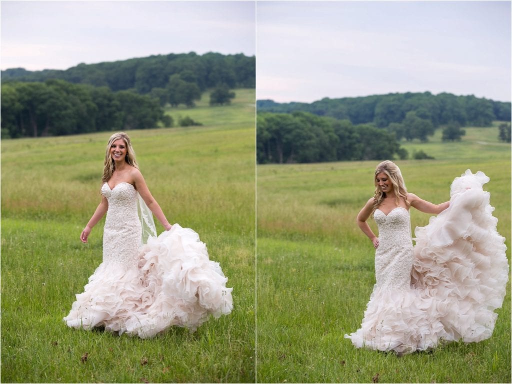 bride in field for gorgeous bridal portraits in Valley Forge PA