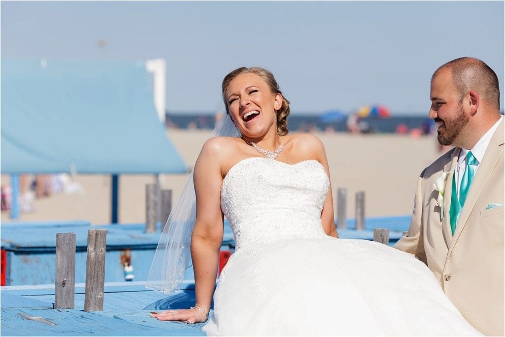 fun photo of bride at the Jersey Shore