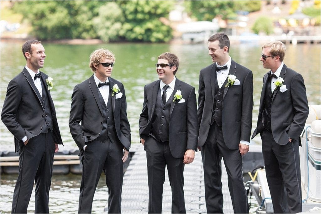 Summertime Wedding at the Berkshire Country Club in Reading Pennsylvania -photos of groomsmen by the lake