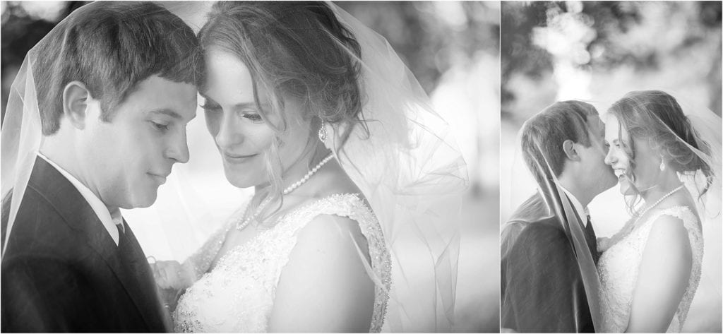 timeless wedding photos bride and groom with veil- black and white bridal portraits