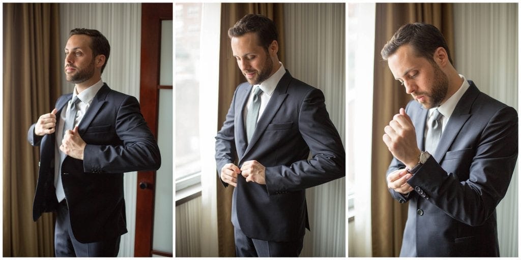 Groom looking sharp in his Paul Smith Suit. Philly wedding.