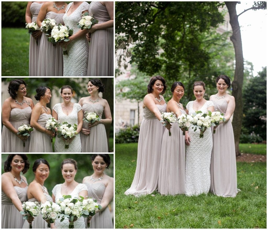 Vintage bridesmaid dresses, love the neutral colors and hair styles 
