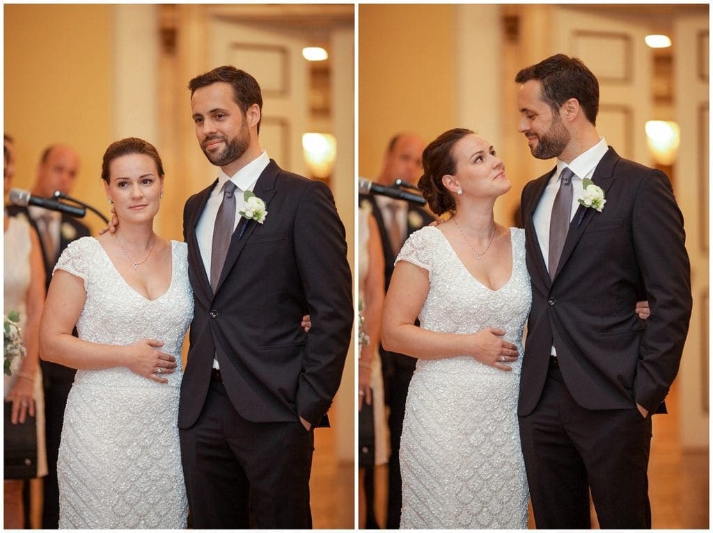 Bride tears up during wedding ceremony at Stotesbury Mansion Philadelphia 