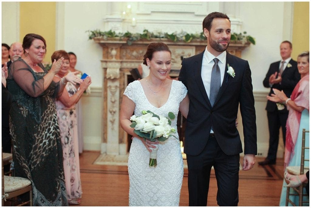 Just married photo of couple during their intimate Stotesbury Mansion Philadelphia Wedding