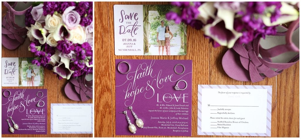 photos of unique purple wedding invitations and ideas of this wedding in Philadelphia
