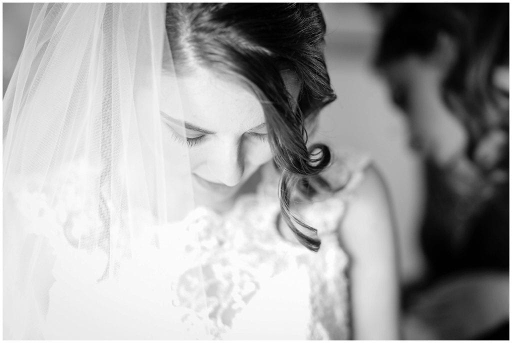 Gorgeous black and white portrait of bride her wedding day