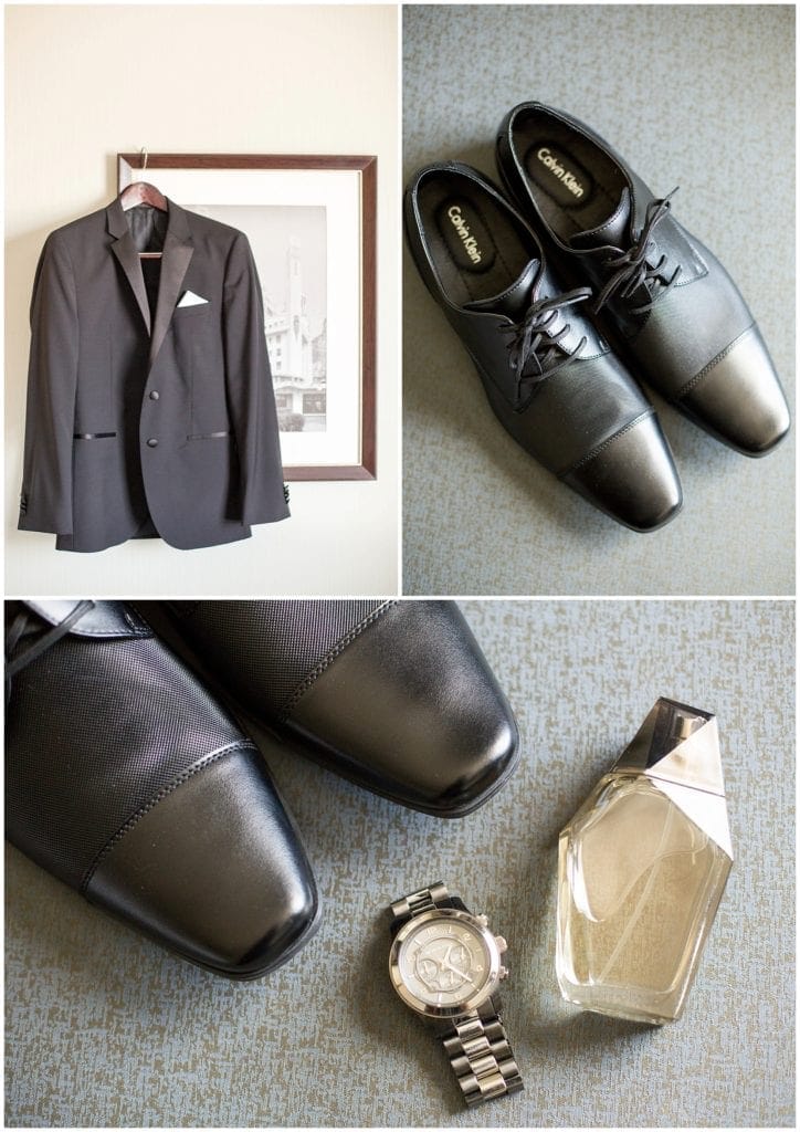 Calvin Klein shoes for groom and getting ready details 