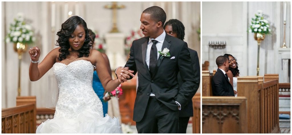 happy couple exiting their wedding ceremony in NJ at Christ Church Riverton