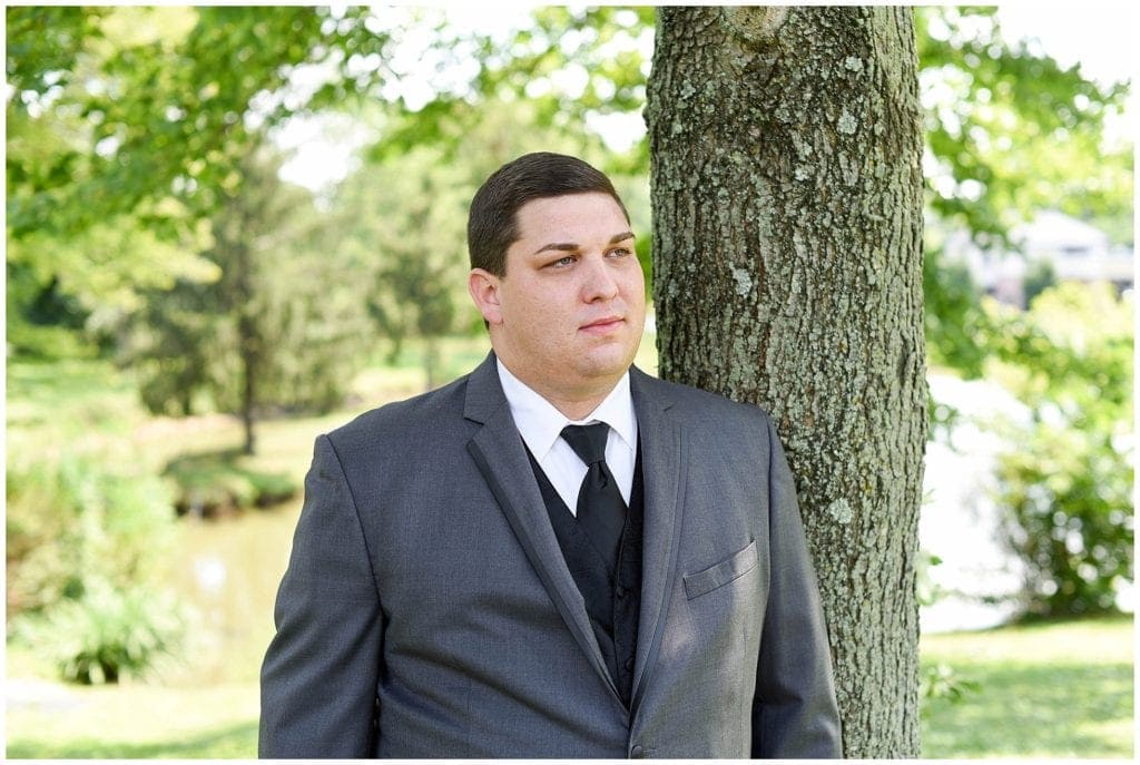 Groom waiting for bride for his Philly wedding ceremony 