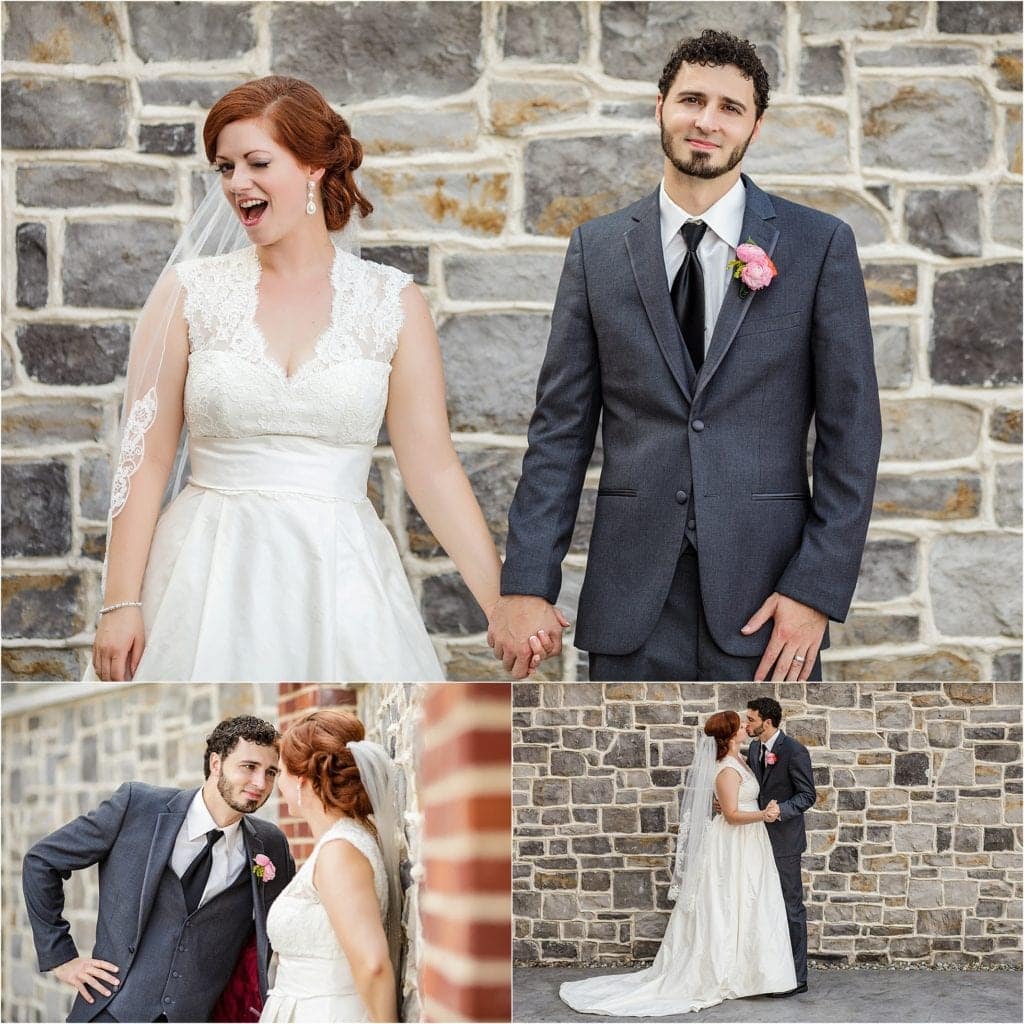 Fun photo of bride winking in her pictures with her groom, love her vintage yet modern wedding dress