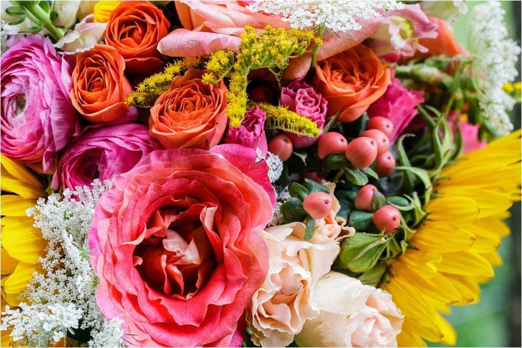 Super colorful wedding bouquet with sunflowers 