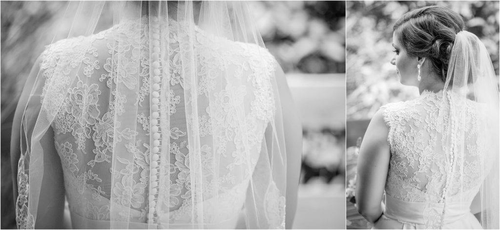 How gorgeous is this lace back of this wedding dress, also love the veil
