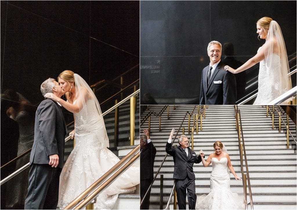 Grooms reaction to first look photos of bride at Loews Hotel Philly