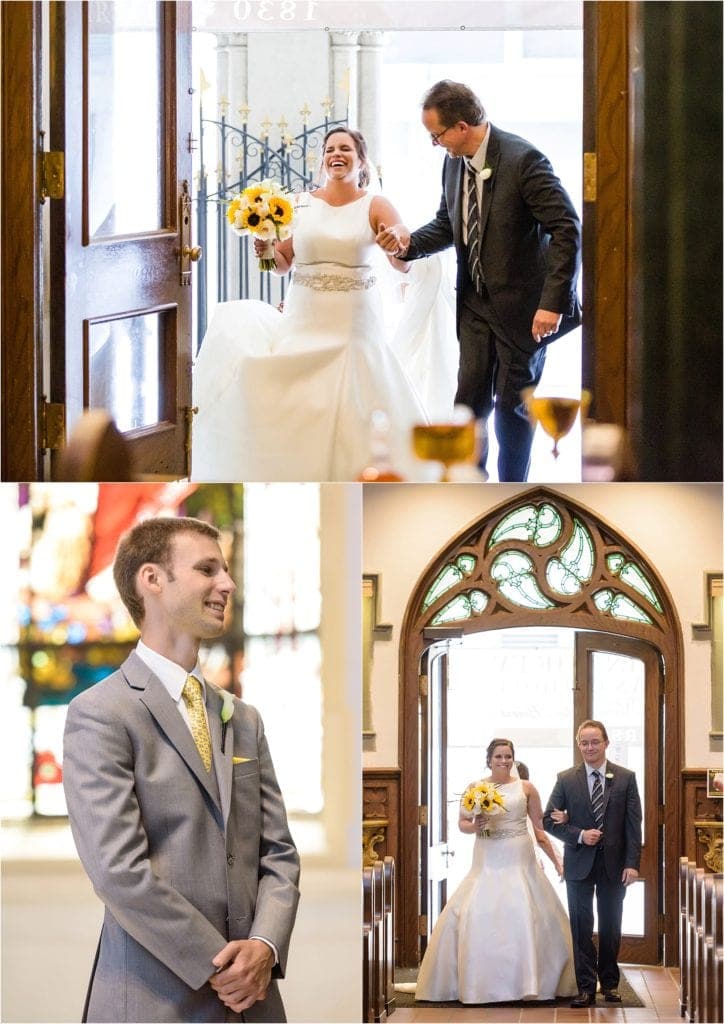 Bride walking down the isle at St. John the Evangelist in Philly 