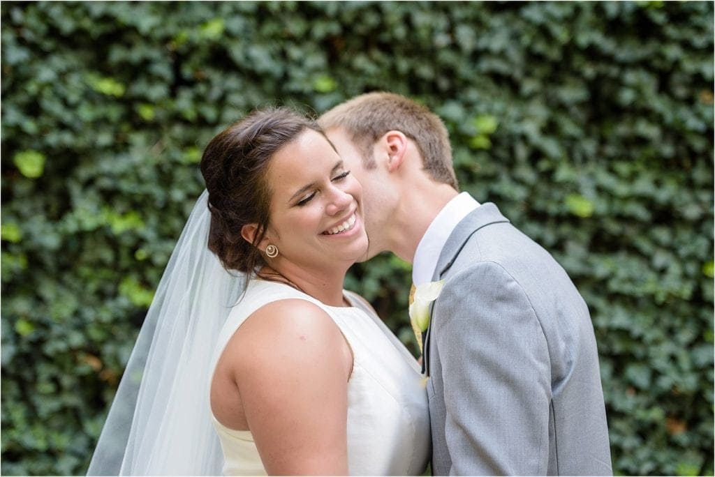 Romantic photo of bride and groom in Streets of Philly for their bridal pictures
