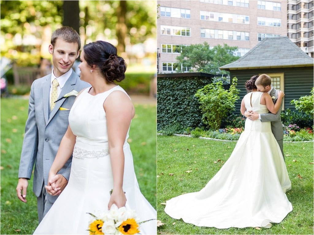 Philadelphia park is great for wedding pictures of bride and groom for their fall wedding