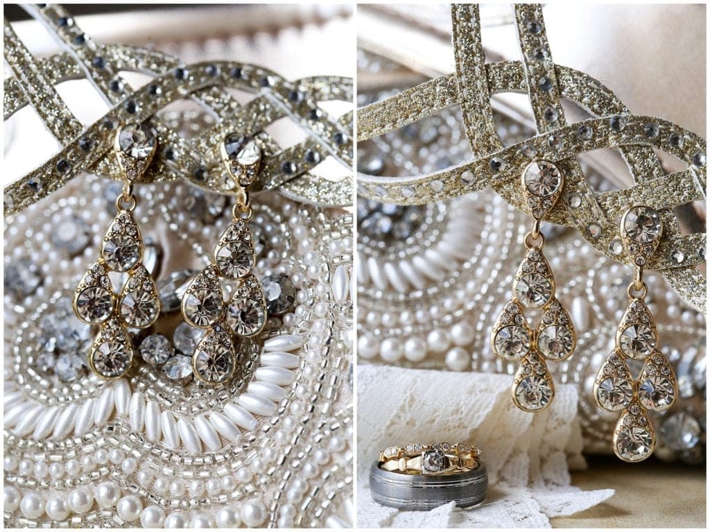 Gold white and pearl details for wedding accessories 
