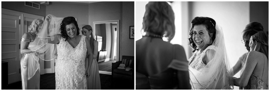 What a happy bride getting ready for her urban Philly wedding 
