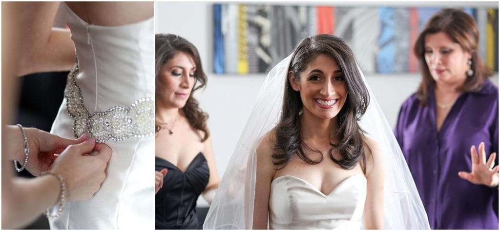 Elegant bride getting ready for her wedding at Loews Hotel in Philadelphia 